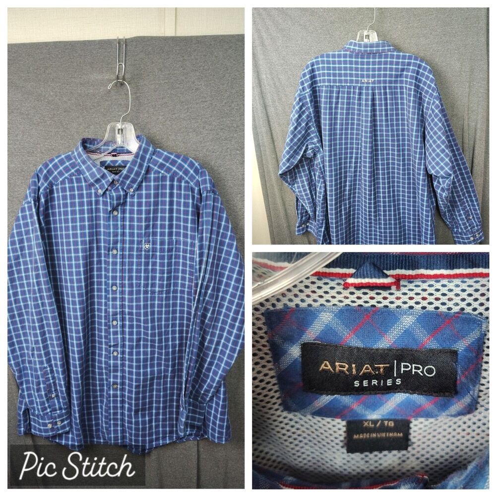 Ariat Pro Shirt Mens XL Long Sleeve Button Up Plaid Blue